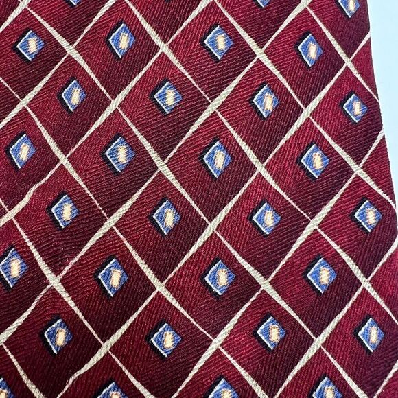 Zylos George Machado 100% Silk Tie Burgundy Cream Light Blue Pattern - Picture 3 of 7